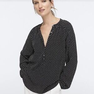 J. Crew NWOT Polka Dot Long Sleeve Blouse in Black/White Size L